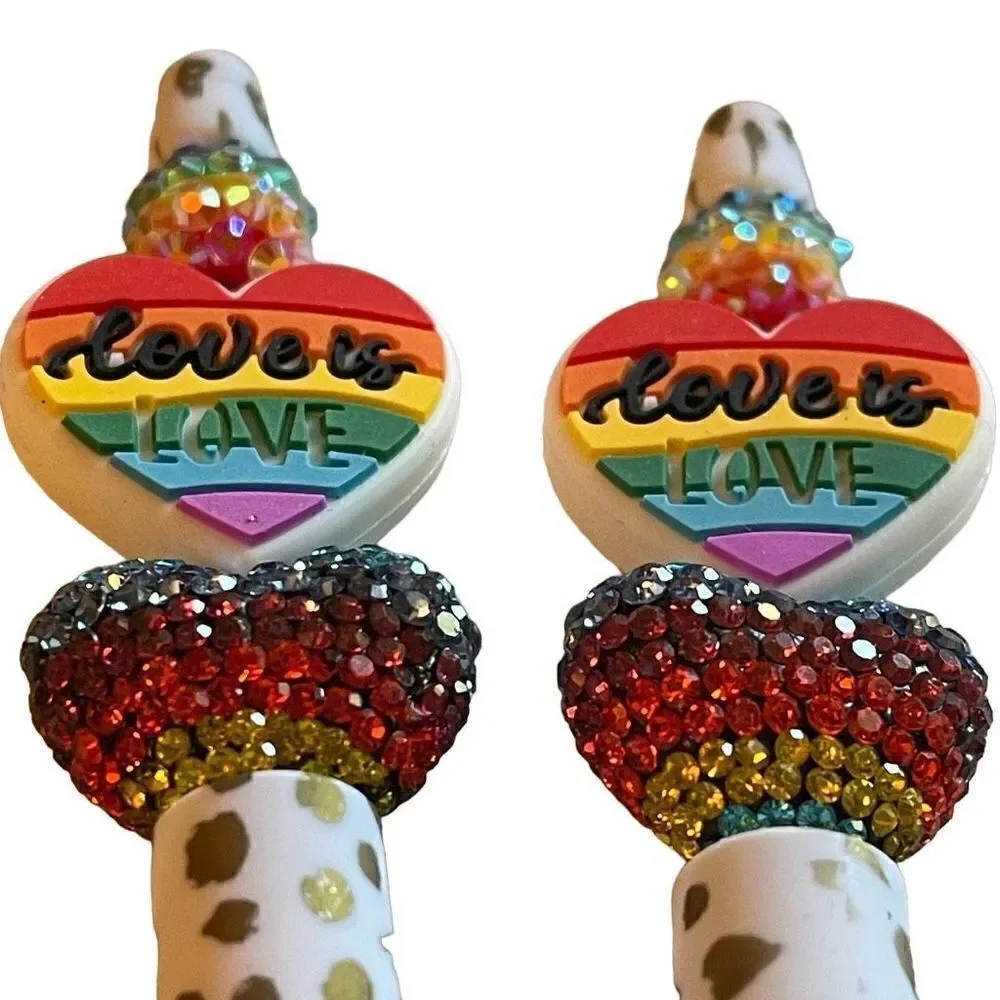 Love is love heart beaded writing pen handmade spots animal print rainbow glitte